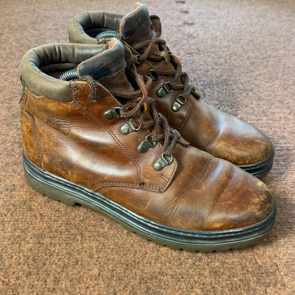 Timberland Mens Brown Leather Hiking Boots Vintage Distressed 69058 Size 9.5 M